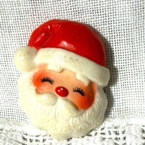 Vtg Hallmark Cards Santa Claus Face With Eyes Closed Holiday Brooch Lapel Pin